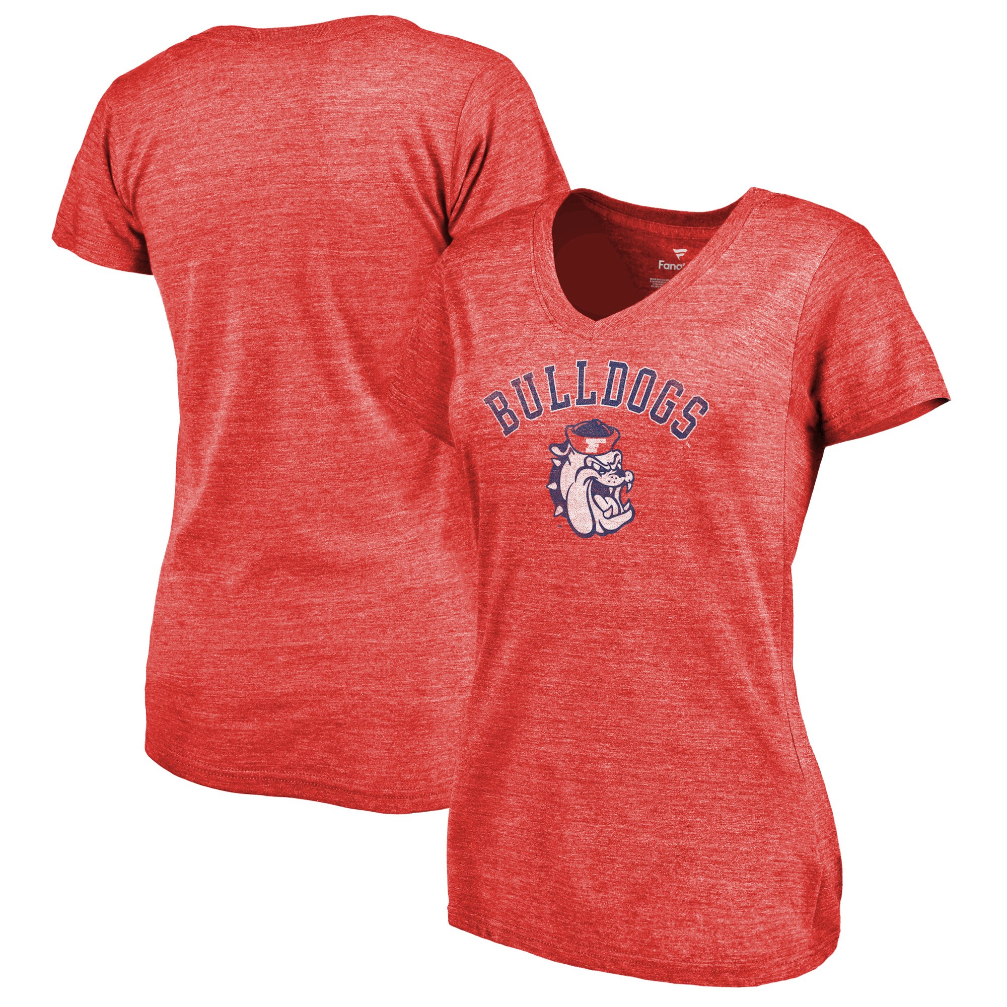 2020 NCAA Fanatics Branded Fresno State Bulldogs Women Red Vault Arch over Logo TriBlend VNeck TShirt->ncaa t-shirts->Sports Accessory